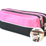 Triple Zip Rectangular Fabric Pencil Case Pink-4767