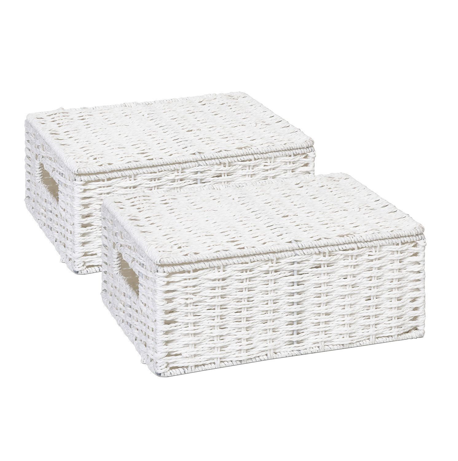 2 x Arpan Medium Paper Rope Storage Hamper Basket With Lid Ideal For