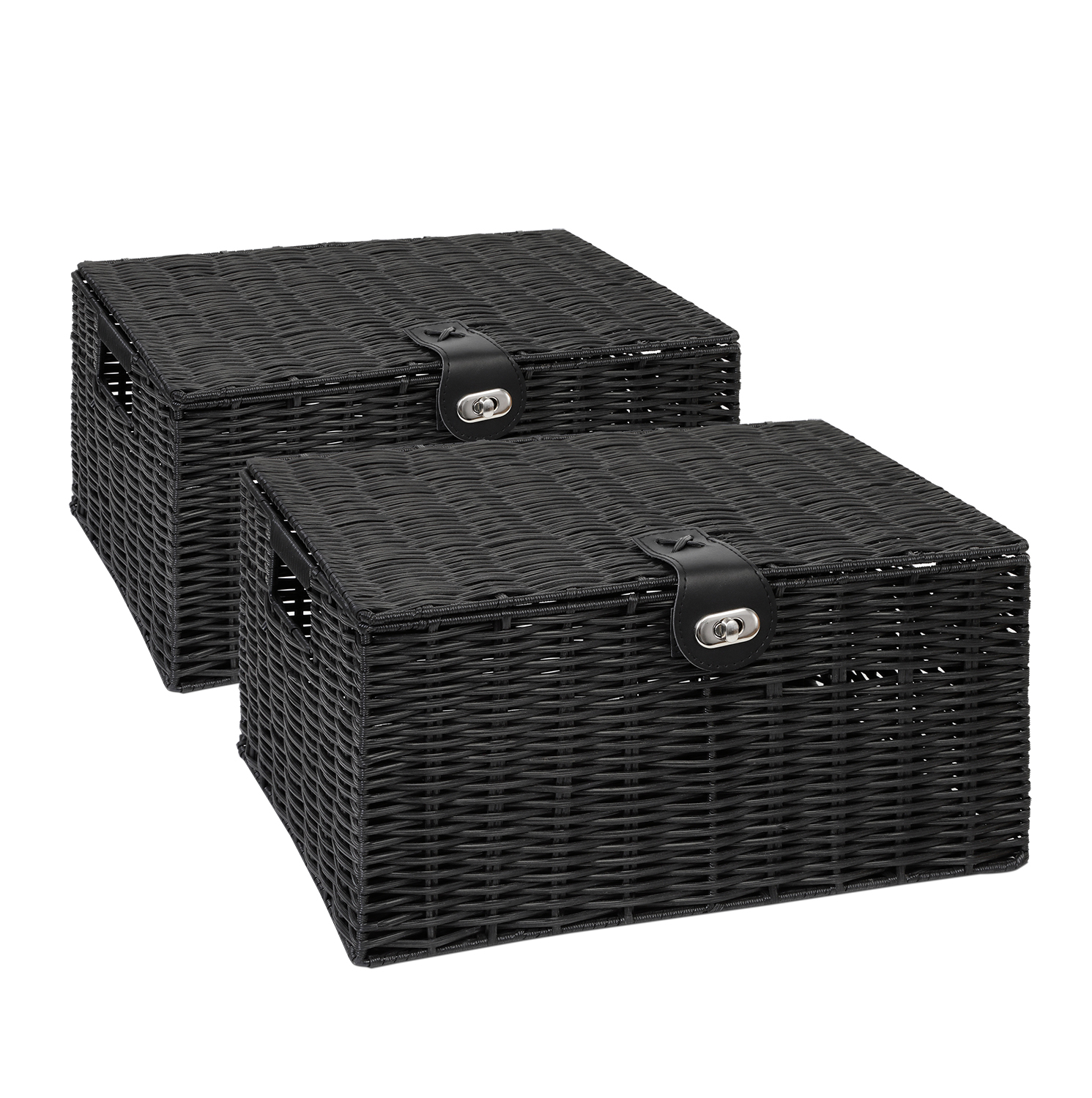 2 x Arpan Large Resin Woven Storage Hamper Basket Box With Lid & Lock