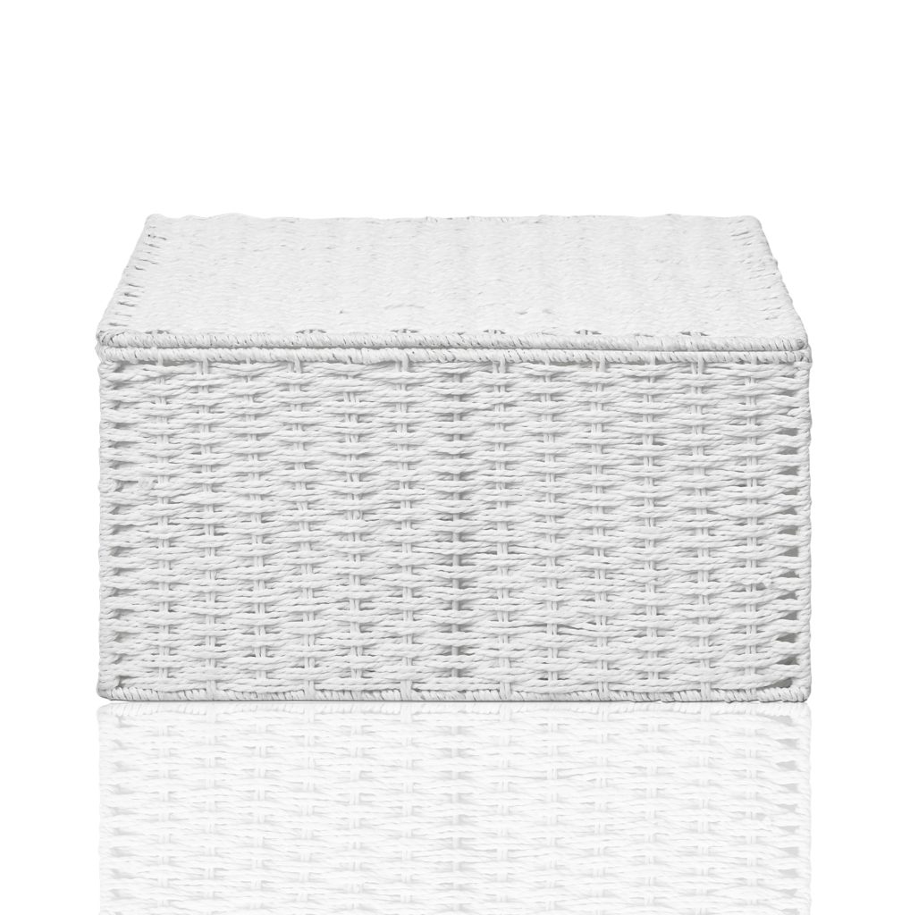 2 x Arpan Extra Large Paper Rope Storage Hamper Basket With Lid White