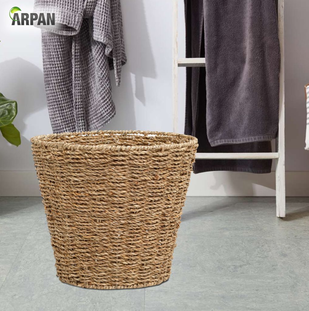 Natural Round Seagrass Waste Paper Bin Basket clarisworld.co.uk