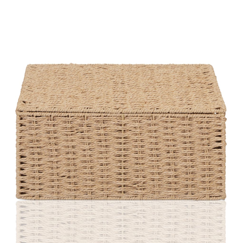 2X Storage Hamper Basket with lid Natural Rope Brown Clarisworld