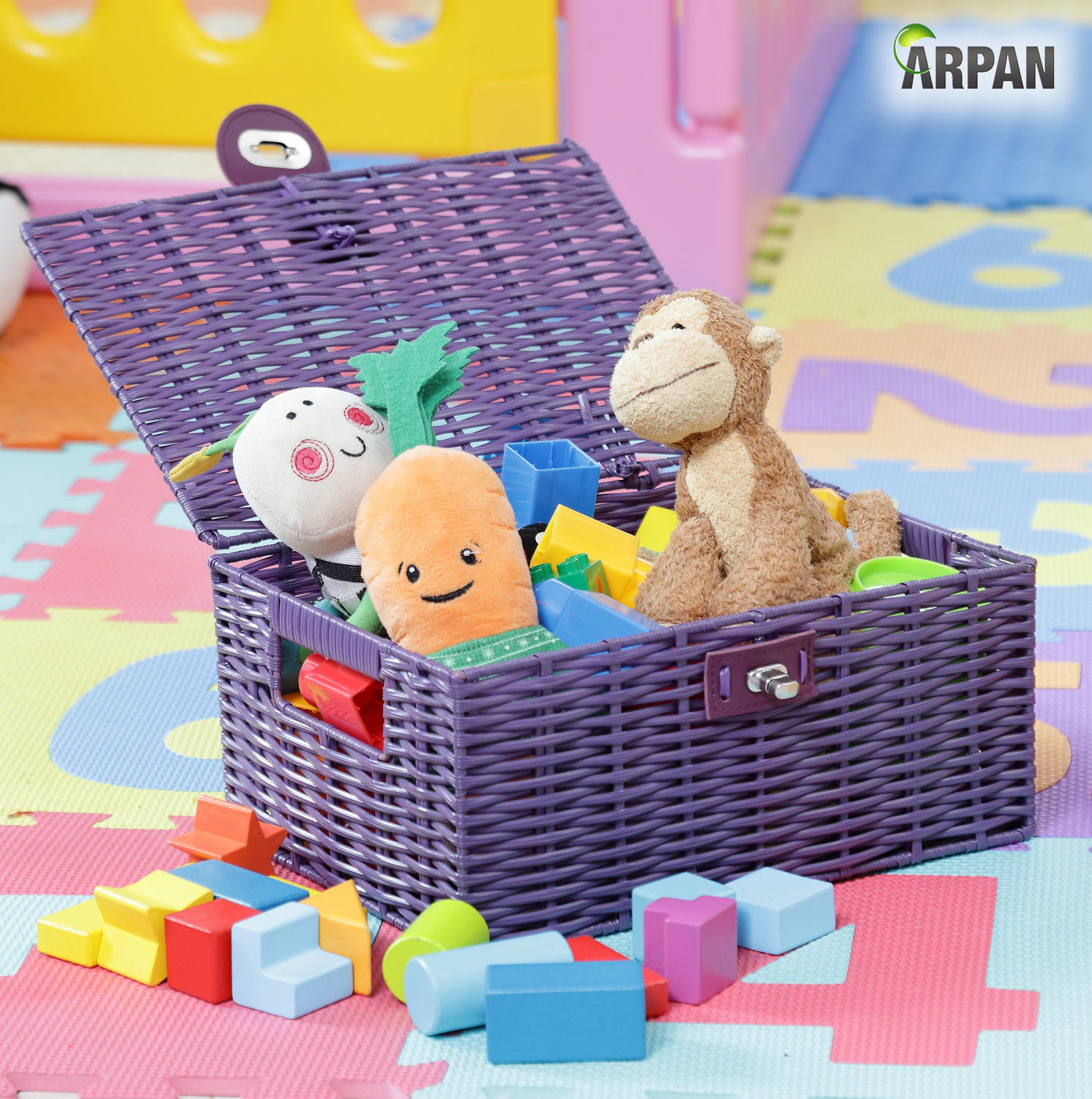 Resin Woven Storage Hamper Basket Purple Small Pack of 2 Clarisworld