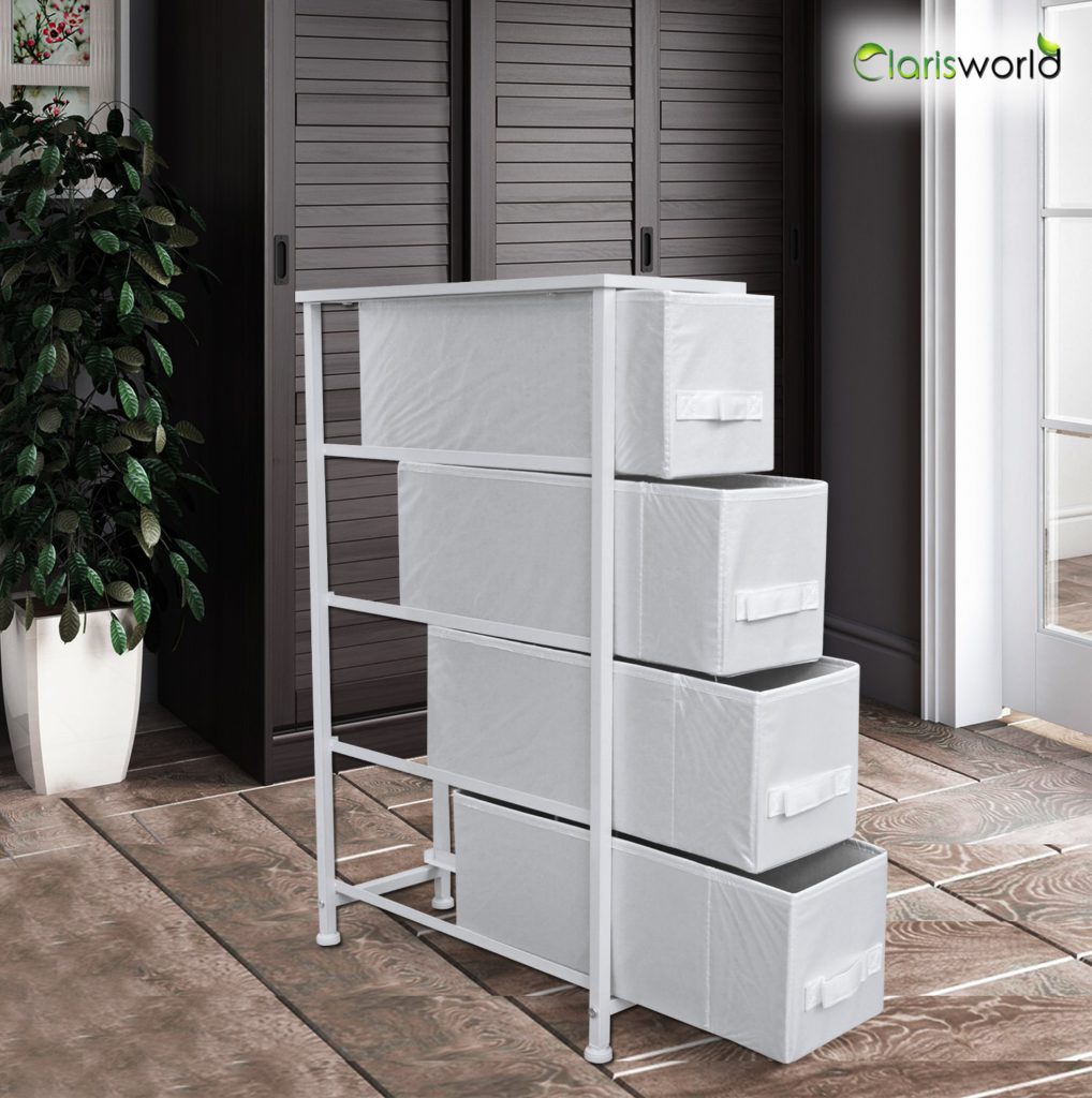 Narrow Chest 4 Drawers Storage Unit White Clarisworld