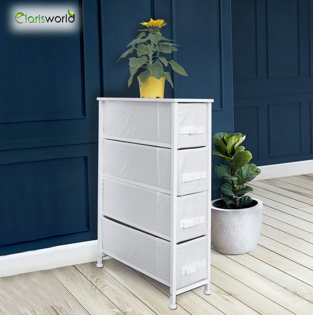 Narrow Chest 4 Drawers Storage Unit White Clarisworld