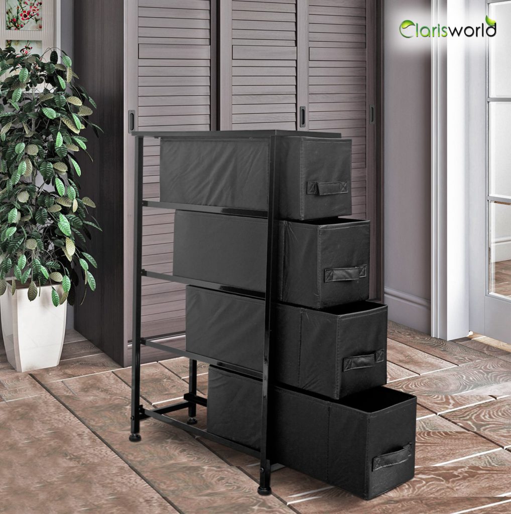 Narrow Chest 4 Drawers Storage Unit Black Clarisworld