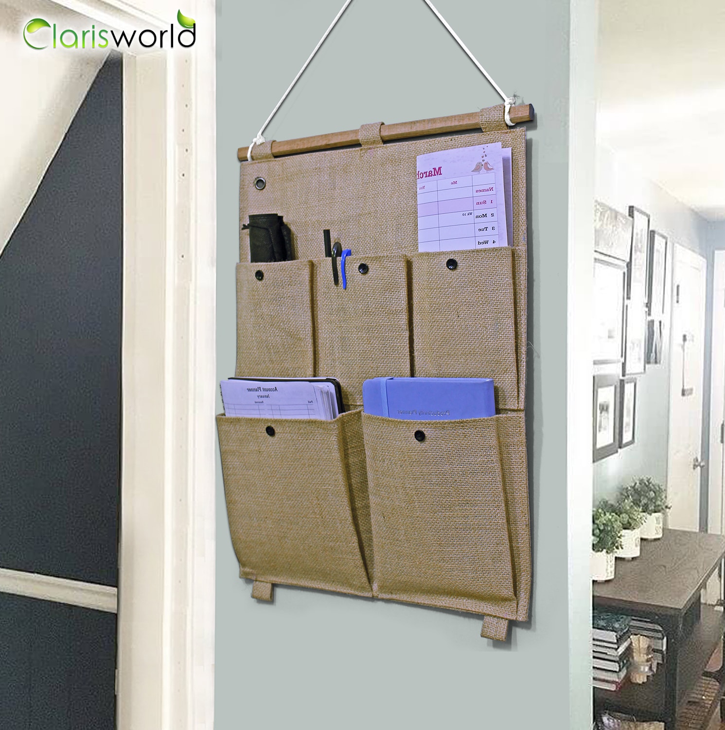 Jute Fabric Wall Door Hanging Storage Organizer Clarisworld